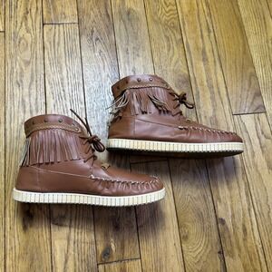 Code West Whiskey Fringe Moccasin Ankle Boots Brown Western Boho Mens